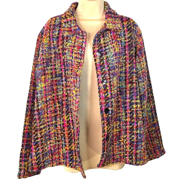 Chicos Multicolor Chenille Tweed Button-Front Jacket Size 16 Bright Warm Classic - Picture 3 of 7